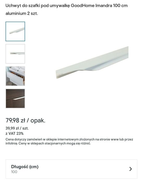 Castorama Uchwyt do szafki pod umywalkę GoodHome Imandra 100 cm alumin