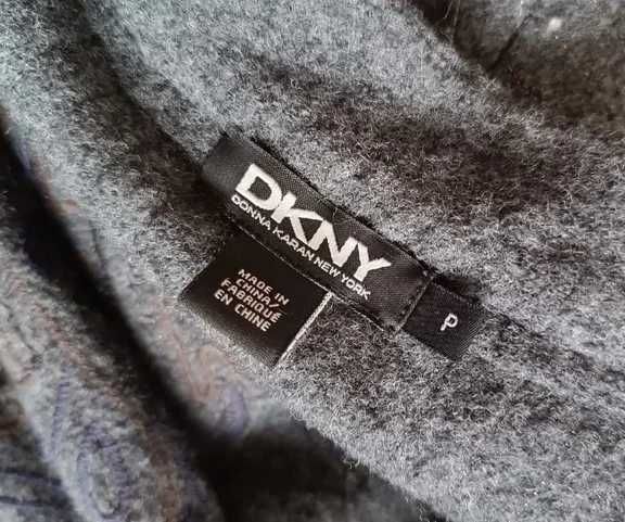 DKNY wełniany płaszcz kardigan haftowany vintage premium wool embroidered scandi chic