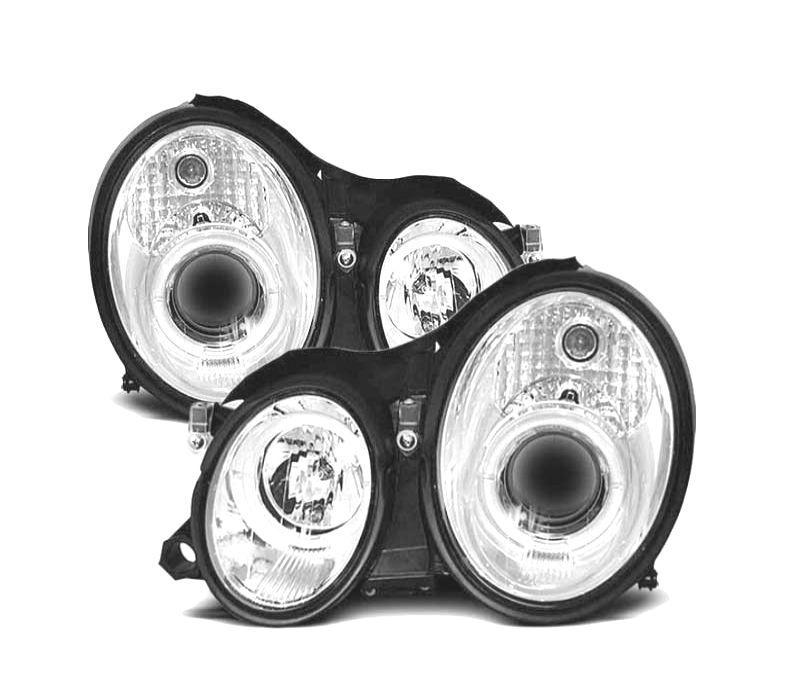 FARÓIS ANGEL EYES CCFLMERCEDES CLK W208 98-02 FUNDO CROMADO
