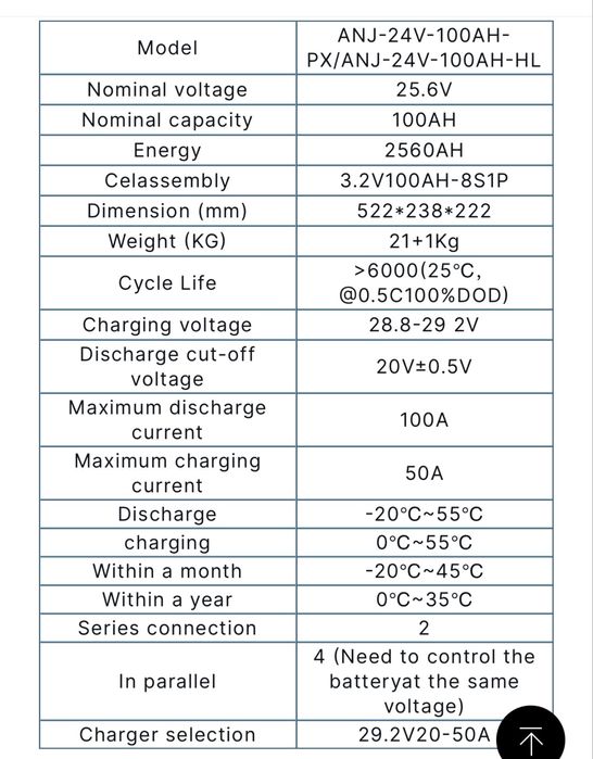 Акумулятор 24В (25.6V) 100А Anenji літій-залізофосфатні Bluetooth