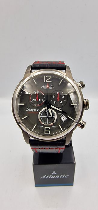 Atlantic Seasport Chronograph Gunmetal Black - szafir, skóra, Swiss
