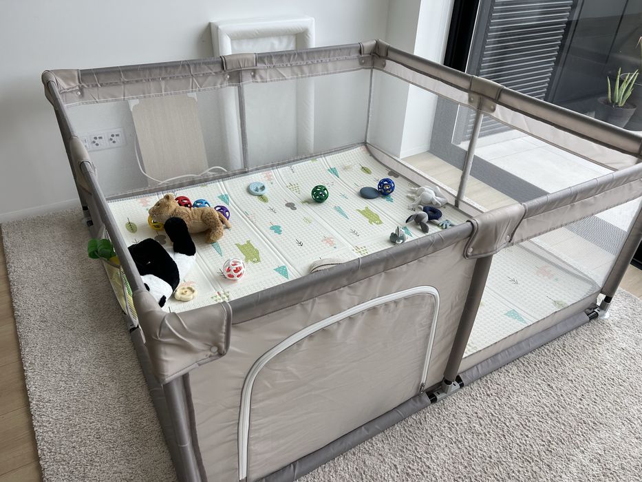 ZEEBABA Extra Large Baby Playpen Parque infantil 150x150, inclui tapete almofadado