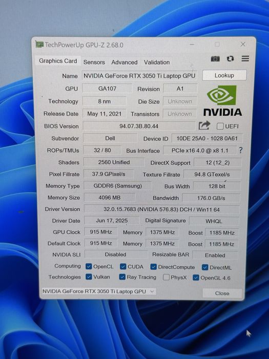 Ноутбук Dell XPS 9510 15.6ʼ’/16GB DDR4/256GB SSD/i7-11800H/RTX 3050Ti