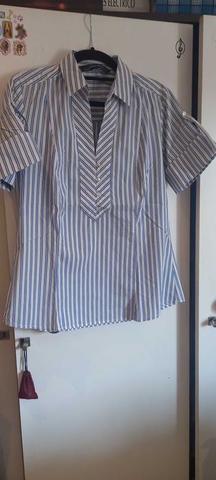 Camisa/blusa branca e azul claro, M - Zara