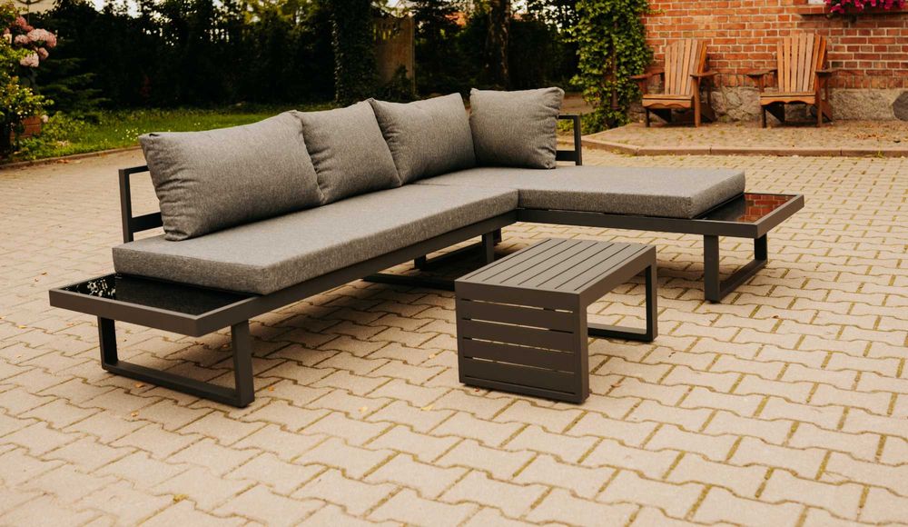 Nowoczesny narożnik ogrodowy + stolik – komplet wypoczynkowy Nowy