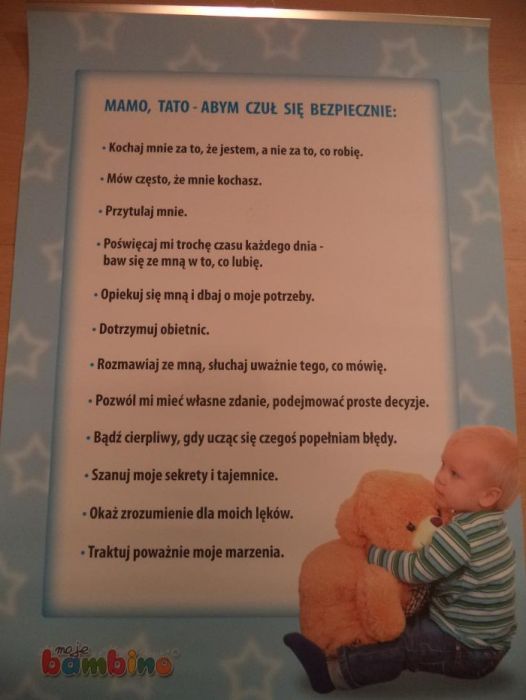 Moje Bambino - Mamo, tato - abym czuł sie bezpiecznie- plansza