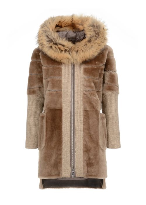 Kożuch z wełnianym rekawem i futrem z lisa