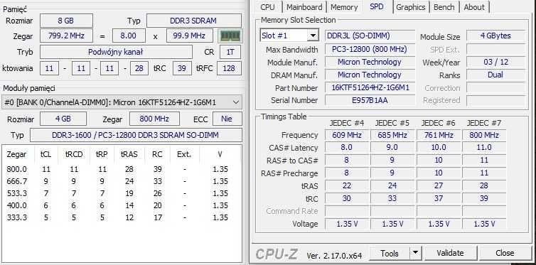 Pamięć RAM Micron Technology 3x4GB DDR3-1600 /PC3-12800 SDRAM SO-DIMM