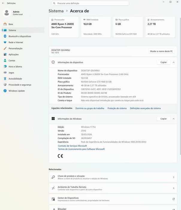 PC Gaming Ryzen 5 2600X + GTX 1660 6GB | 16GB | 500GB NVMe + 2TB | Lian Li O11 Air Mini | Win11 Pro