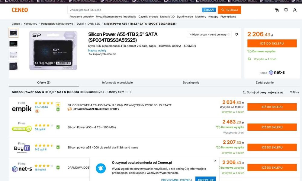 Dysk SSD 2.5 SP Silicon Power A55 4TB 4000GB TLC 500 MB/s SATA III Gwarancja, dowód zakupu, wejdzie do laptówów 7mm. Polecam.