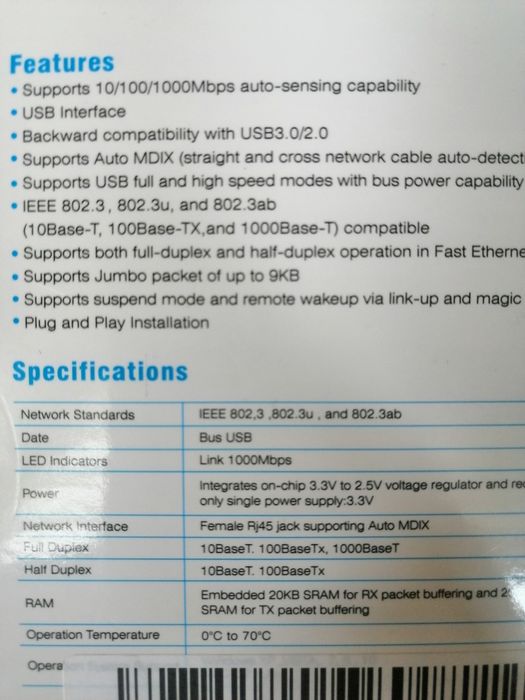 adapter Ethernet typu C nowy prędkości 10/100/1000 Mbps.