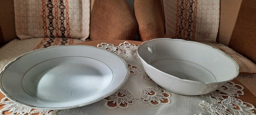 Porcelana Ćmielów, biała, 2 półmiski, lata 60 XX w., Vintage, PRL