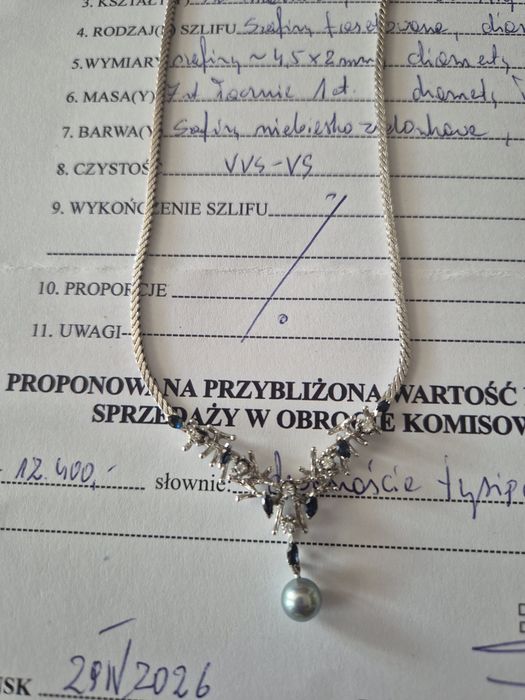 Naszyjnik kolia z brylantami i szafirami