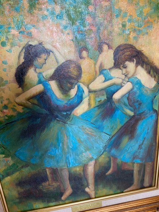 Quadro com reintrepetação, pintado à mão "Bailarinas azuis" de Degas