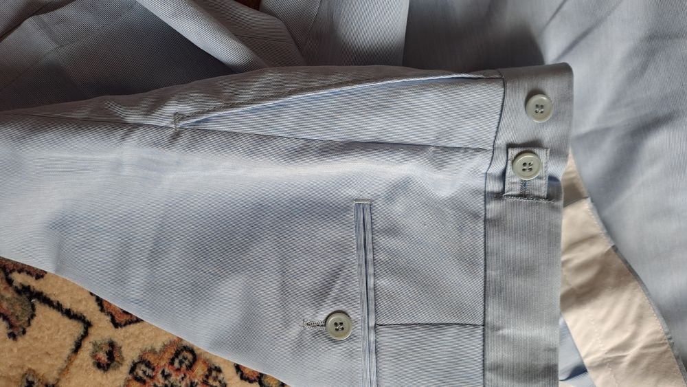 Elegancki szorty spodenki męskie błękitne prążki 43-44cm