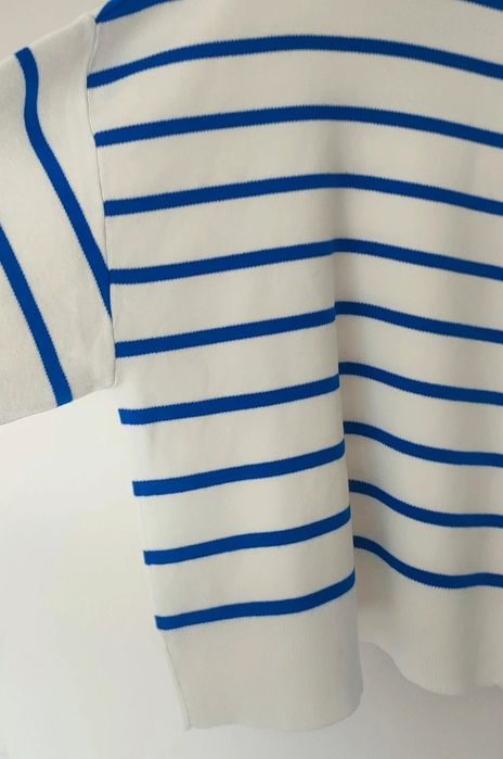 Nowy sweter paski mango szafa kapsułowa kołnierz polo old money idealn