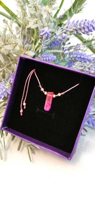 Naszyjnik/choker z kamieni naturalnych handmade, kwarc różowy
