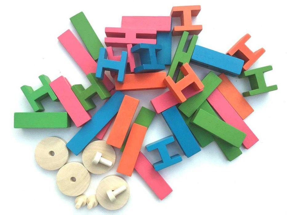 Drewniane Klocki dla dzieci konstrukcyjne z kółkami LUCO LARGE 36 szt