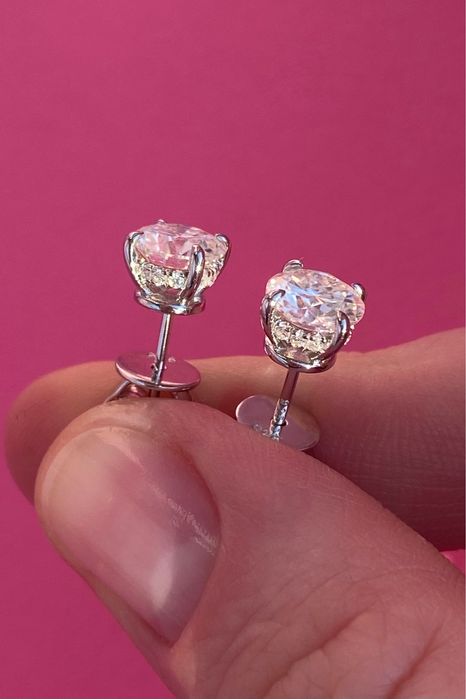 Серебряные серьги пусеты с муассанитом 1 карат, серебро 925