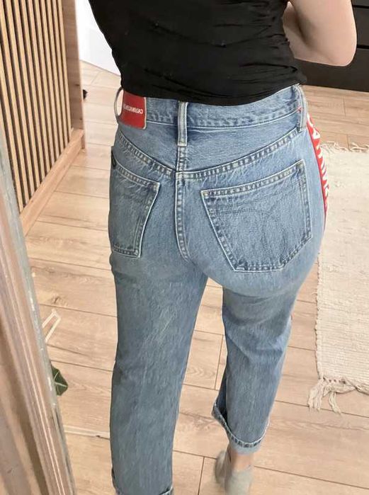 Jeansy Calvin Klein vintage wysoki stan czerwony lampas premium