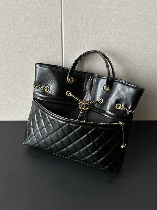 Torebka shopper CHANEL, duży rozmiar (czarno-złota)