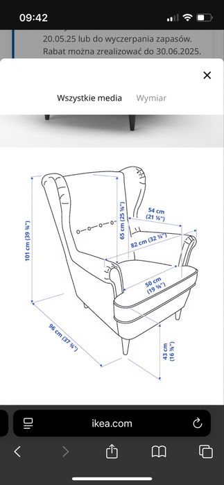 Fotel Ikea Strandmon granatowy niebieski uszak