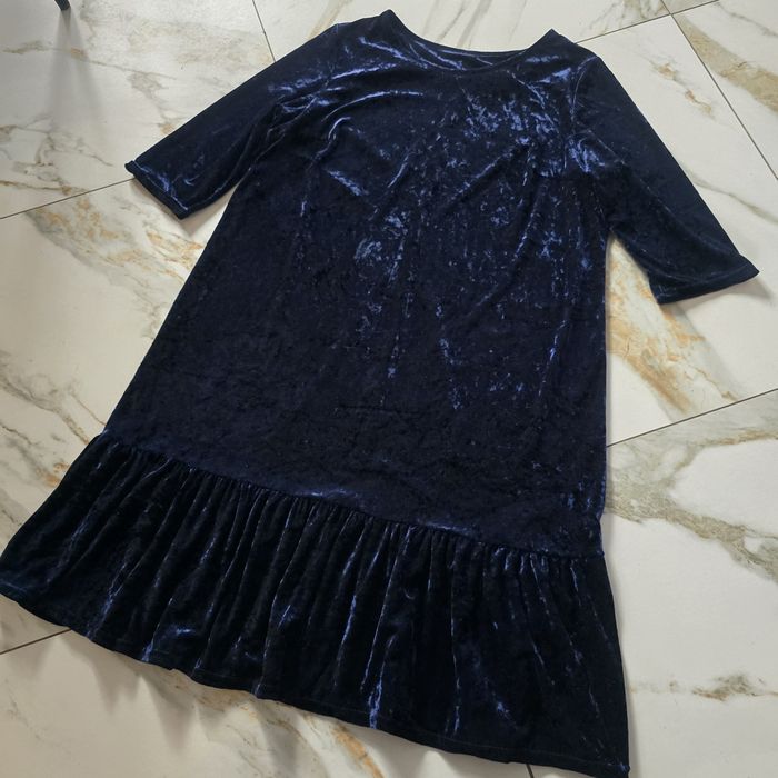 Синя  велюрова мармурова  сукня