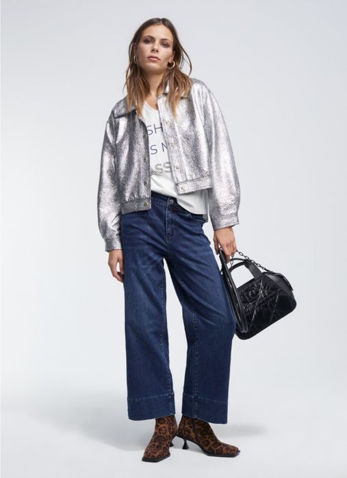 Bomber craquelet prateado