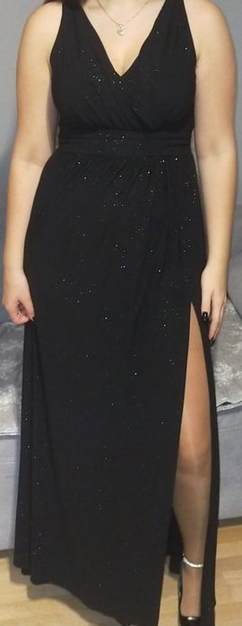 Sukienka czarna długa z rozcięciem rozmiar 42