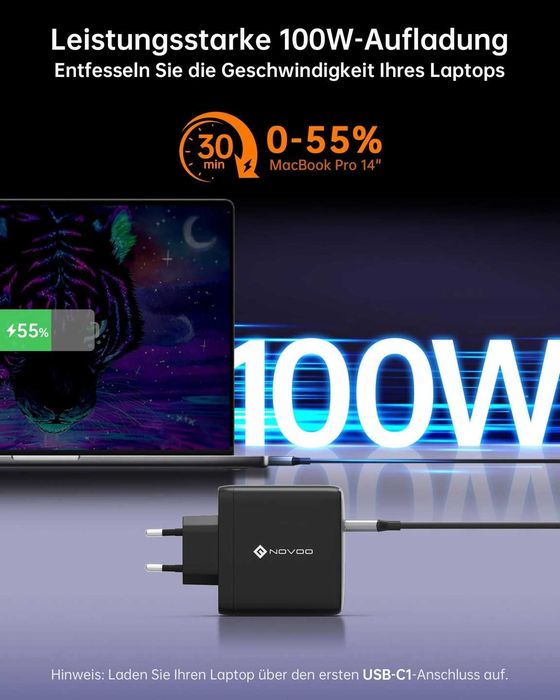 NOVOO 120W USB C Ładowarka GaN 3-Port Szybkie Ładowanie MacBook iPhone
