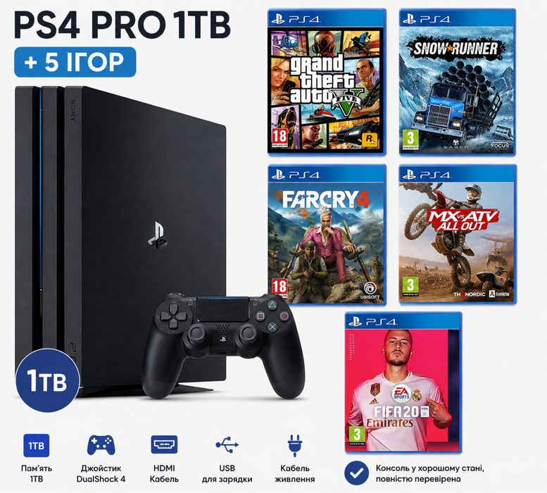 PS4 PRO 1тб | 5 ігор в комплекті