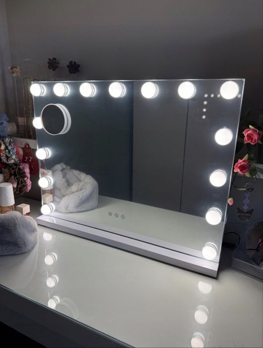 Nowe DUże lusterko do makijażu kosmetyczne podświetlane LED toaletka