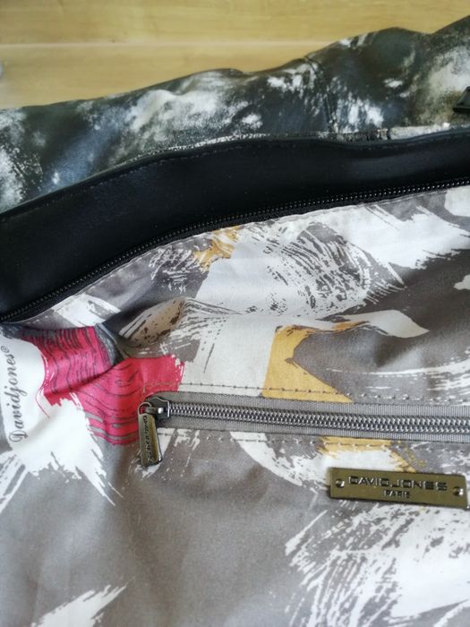 Torba duża czarna w szare cętki David Jones pasek 35cm