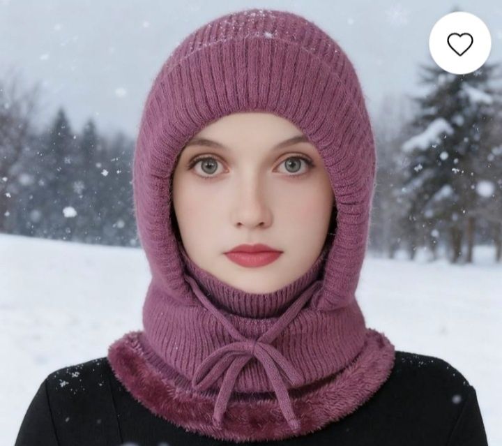 Шапка зимняя женская с воротником-маской, очень теплая на флисе