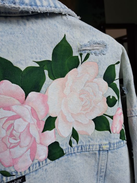 Kurtka jeansowa ślubna Ręcznie malowana katana Custom ślub prezent