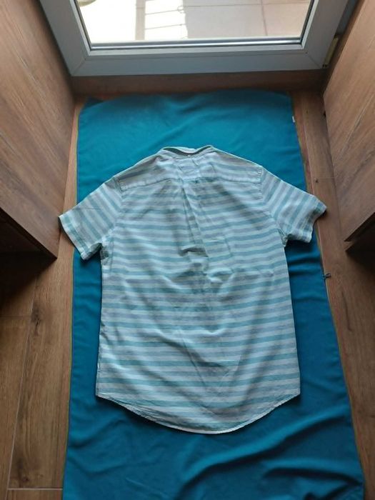 Koszula męska w paski miętowo kremowe 100% bawełna  M/L Tommy Hilfiger