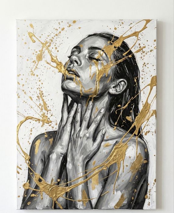 Obraz kobieta portret akt złoty