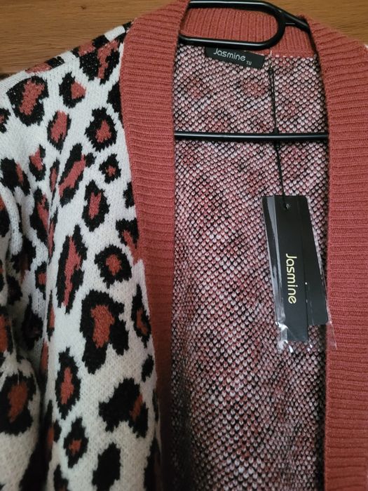 Sweter damski XL narzutka panterka brąz