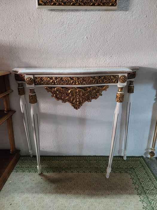 Wooden console table with stone top and mirror, in good overall condition64584276670466123