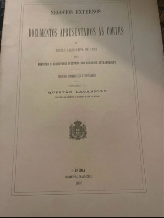 Lote de 7 volumes documentos apresentados as Cortes 1893