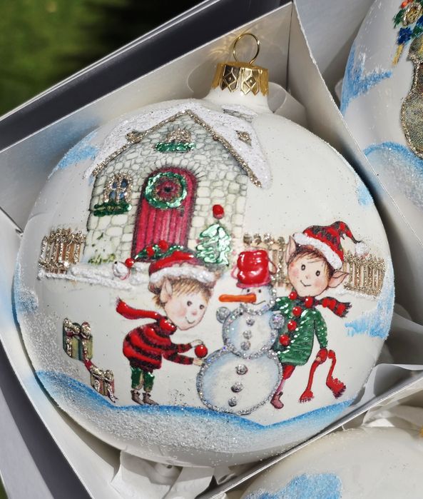 Bombki choinkowe szklane duże bańki 12 cm, decoupage jak malowane