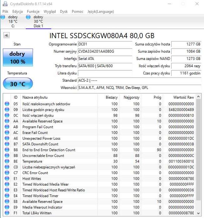 Dysk SSD Intel 80GB M.2 SATA III