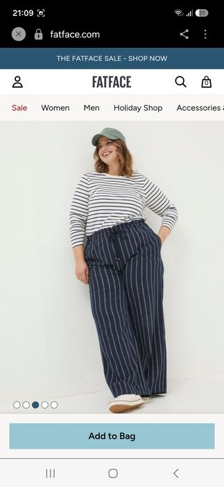 Spodnie lniane w paski z szerokimi nogawkami wide leg 42 xl fatface