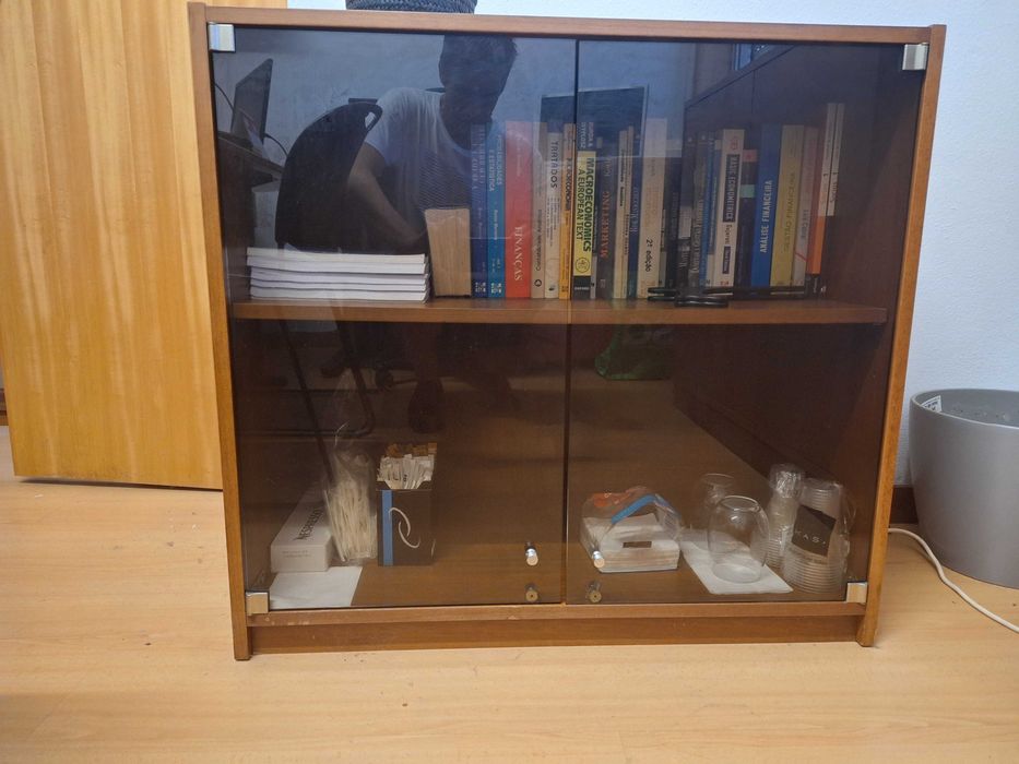 Armário de Arquivo de Escritório com Portas de Vidro