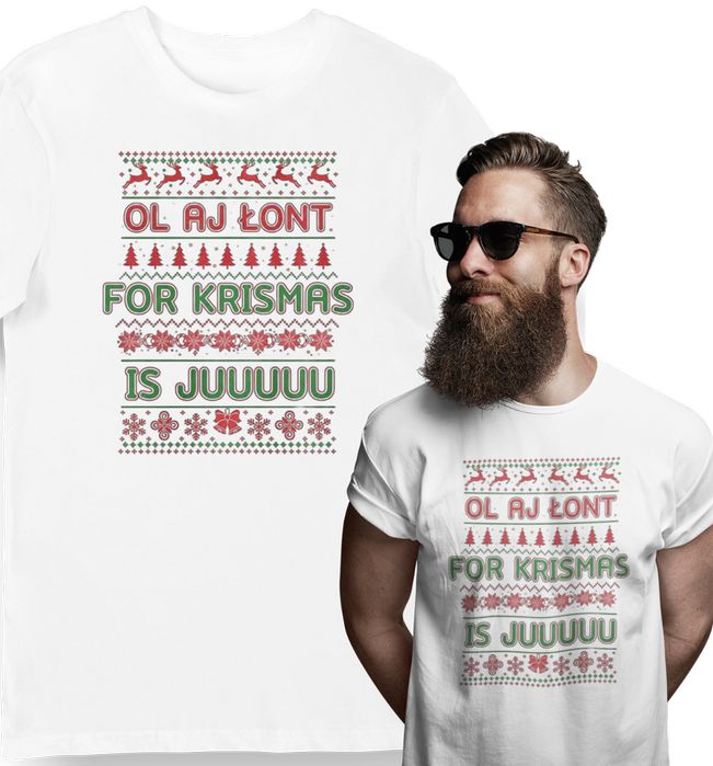 Koszulka męska biała „Ol aj łont for krismas is juu” na święta 3XL