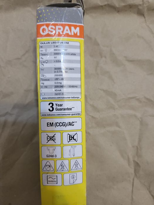 Лампа Led OSRAM DULUX D26 EM 9w для холодильників