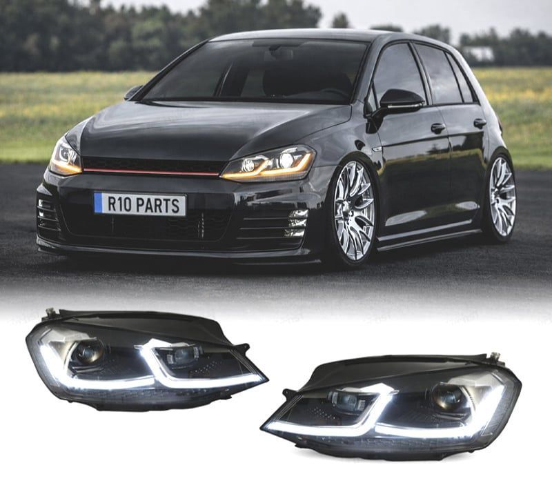 FAROIS VOLKSWAGEN VW GOLF 7 12-17 DRL DINAMICOS PRETO LOOK 7.5 R LINE