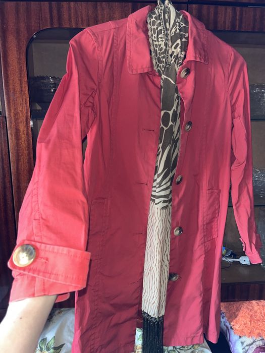 Пальто красное весна/осень и шарф женский