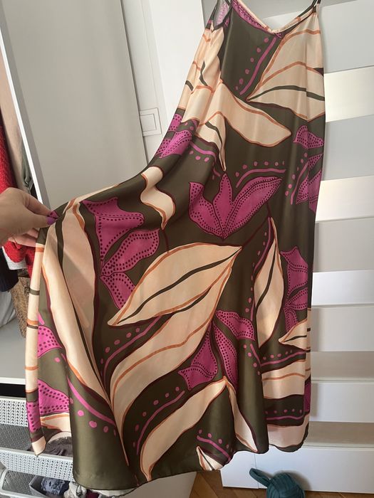 Zjawiskowa sukienka fuksja khaki maxi roz m lato wesele