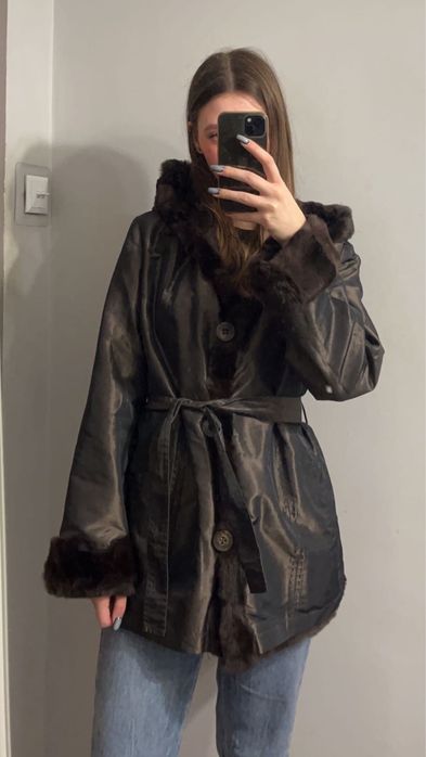 kurtka dwustronna płaszcz futro naturalne z królika molton